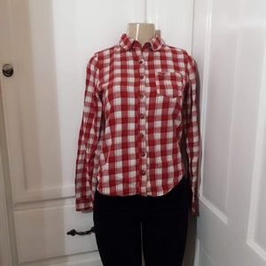 Hollister red and white flannel